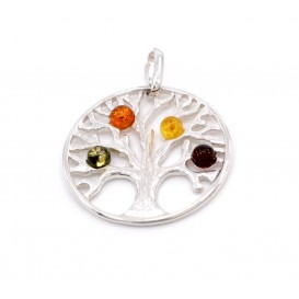 GENUINE BALTIC AMBER & STERLING SILVER TREE OF LIFE PENDANT