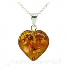 Baltic Amber Heart Silver Prendant with Silver Chain